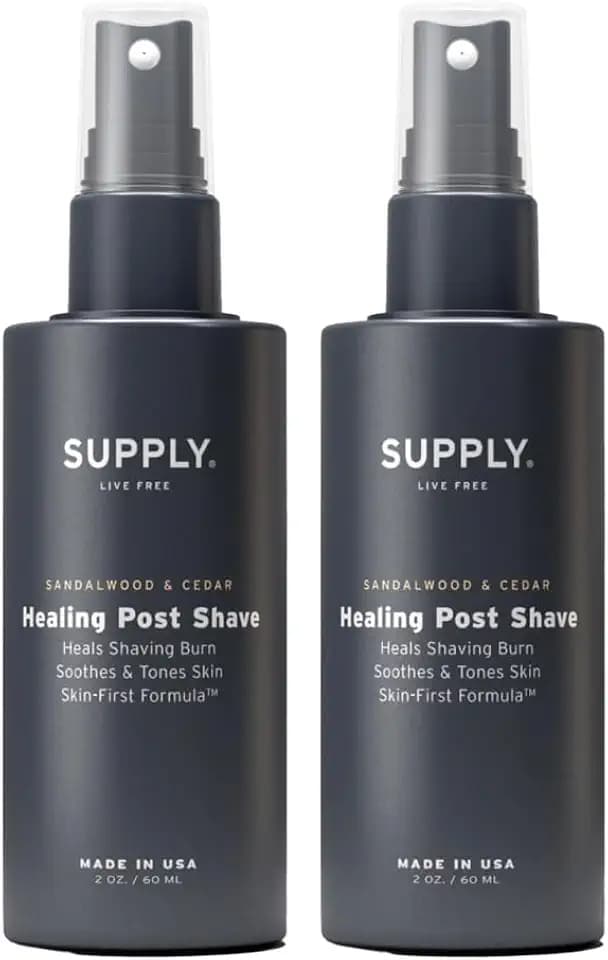 SUPPLY 2-Pack Sandalwood & Cedar Healing Post Shave Face Spray for Men with Shea Butter & Aloe Vera – Moisturizing Alcohol Free Aftershave Lotion to Soothe Irritation for All Skin Types – 2 oz. Each