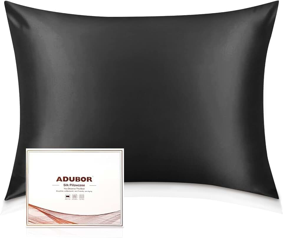 Adubor 100% Seidenkissenbezug 40x80cm für Haar und Haut, mit verstecktem Reißverschluss, beide Seiten, 23 Momme Seide, Fadenzahl 900 (Schwarz, 2 Stück)