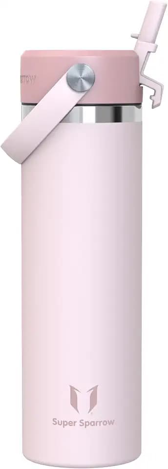 Sparrow Trinkflasche Edelstahl 750ml Thermosflasche mit Strohhalm Deckel