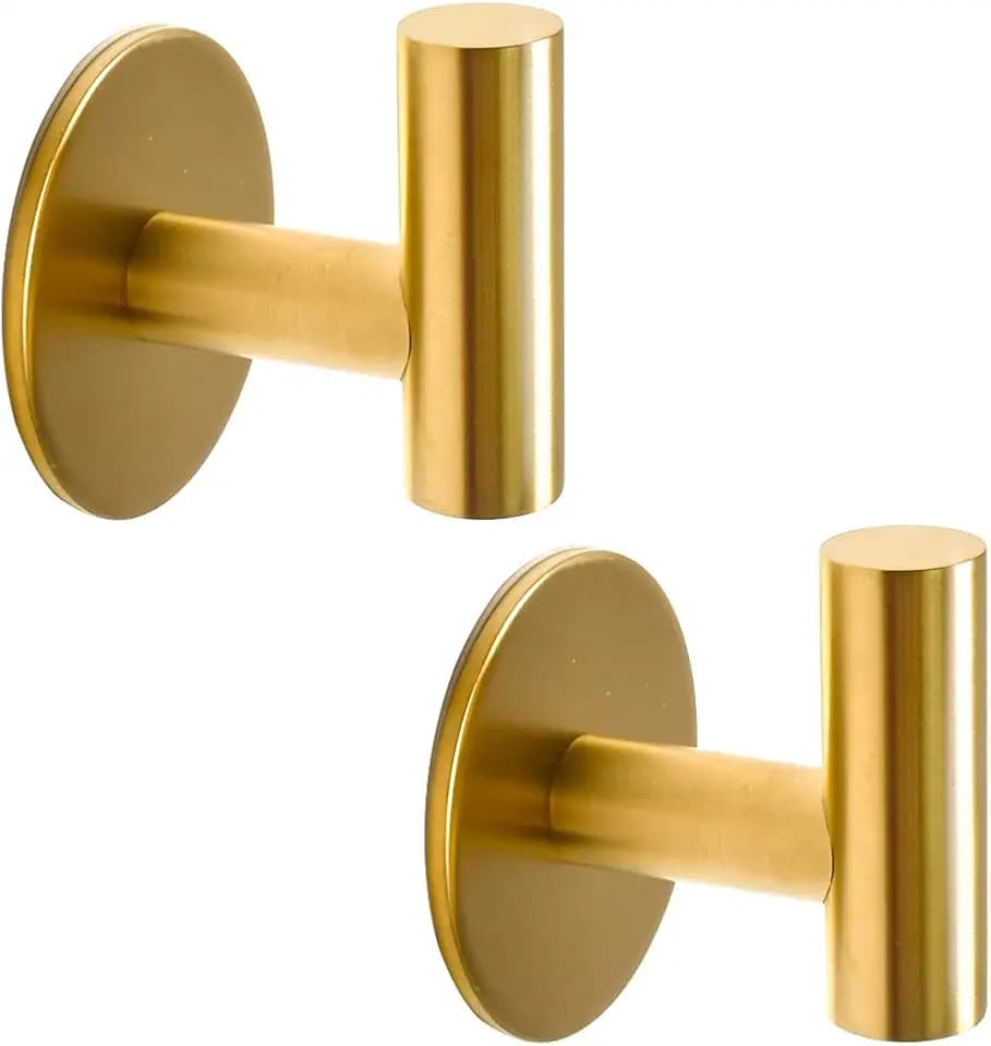 Vuzvuv Brushed Gold Self Adhesive Stainless Steel Towel Hooks (2-Pack)