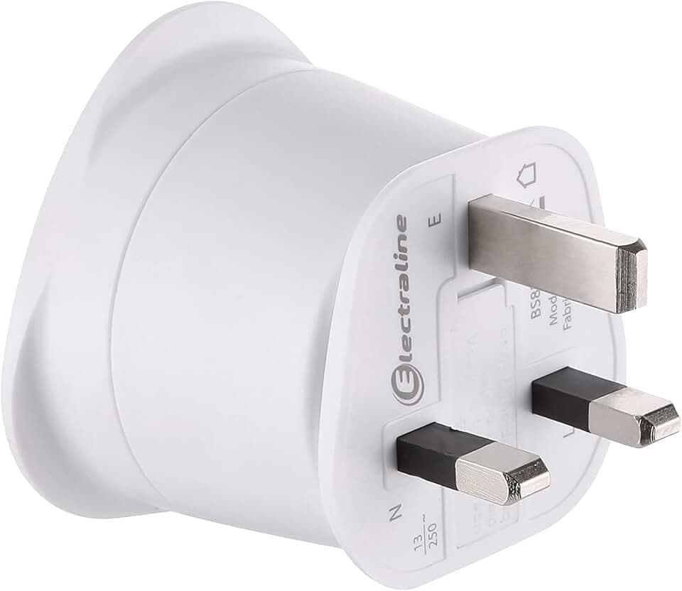 Electraline Reiseadapter Frankreich/Europa auf UK 2-polig Europa auf 3-polig, Weiß