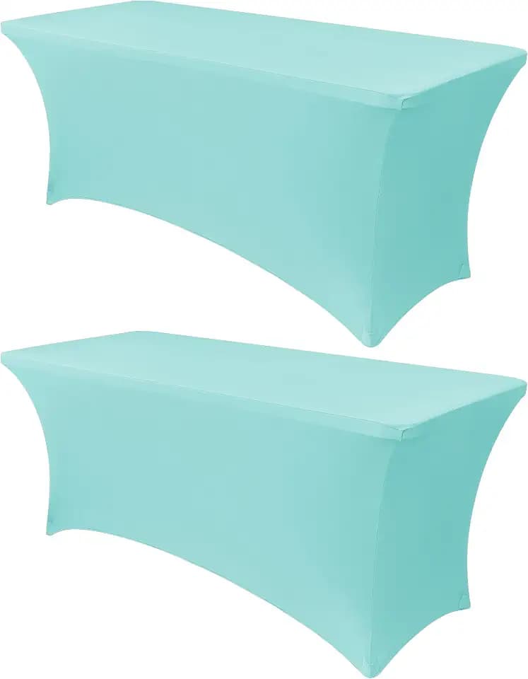Obstal 6ft Stretch Spandex Table Cover for Folding Tables, 2 Pack, Blue