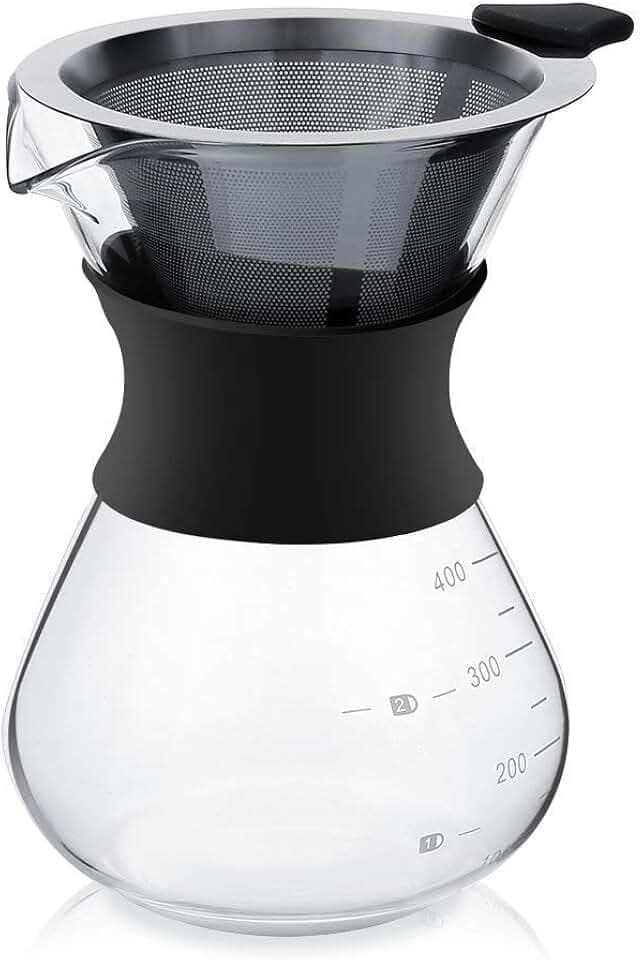 YunNasi Pour Over Kaffeebereiter Glaskaffeekanne mit Edelstahlfilter 400ml
