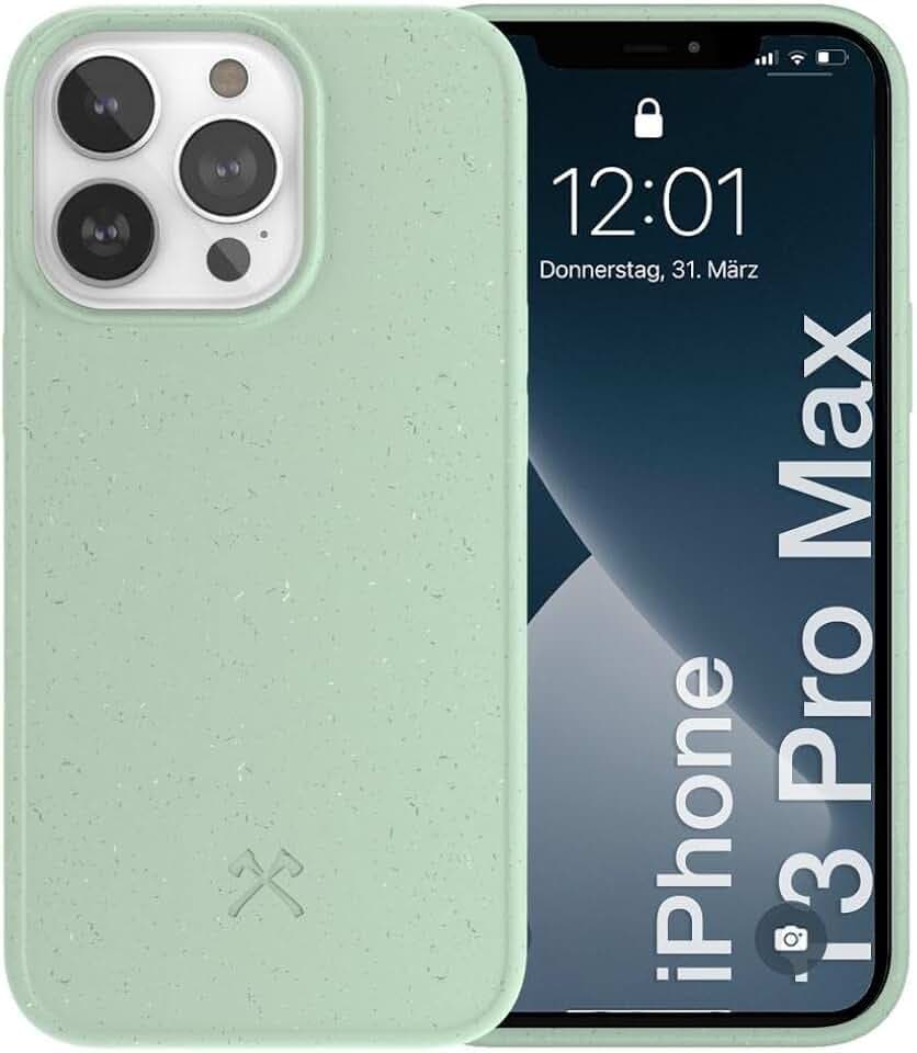 Woodcessories - Antibakterielle Bio Hülle kompatibel mit iPhone 13 Pro Max Hülle Mint grün - Plastikfrei, nachhaltig aus pflanzlichen Materialien
