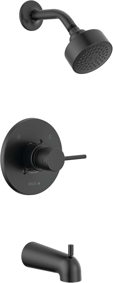 Delta Modern 14 Series Bathtub and Shower Faucet Set, Matte Black Shower Head and Handle Set, Valve Trim Kit, Matte Black T14459-BL-PP (Valve Not Included)