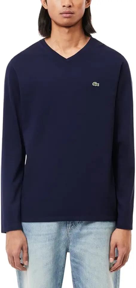 Lacoste Men's Long Sleeve Lightweight Cotton Pima V-Neck T-Shirt