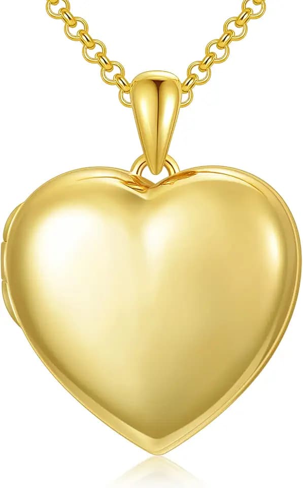SOULMEET 10K 14K 18K Solid Gold Heart Locket That Holds Pictures Personalized Sunflower/Starburst/Cross/Rose/Wings/Lotus/Butterfly/Turtle/Celtic Locket Necklace Gift for Women Men