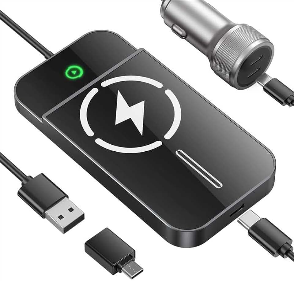 Wireless CarPlay Adapter with Magnetic 15W Fast Charging for iPhone 17/16/15/14/13/12 Series – Wired to Wireless CarPlay Converter, Auto-Connection Plug & Play