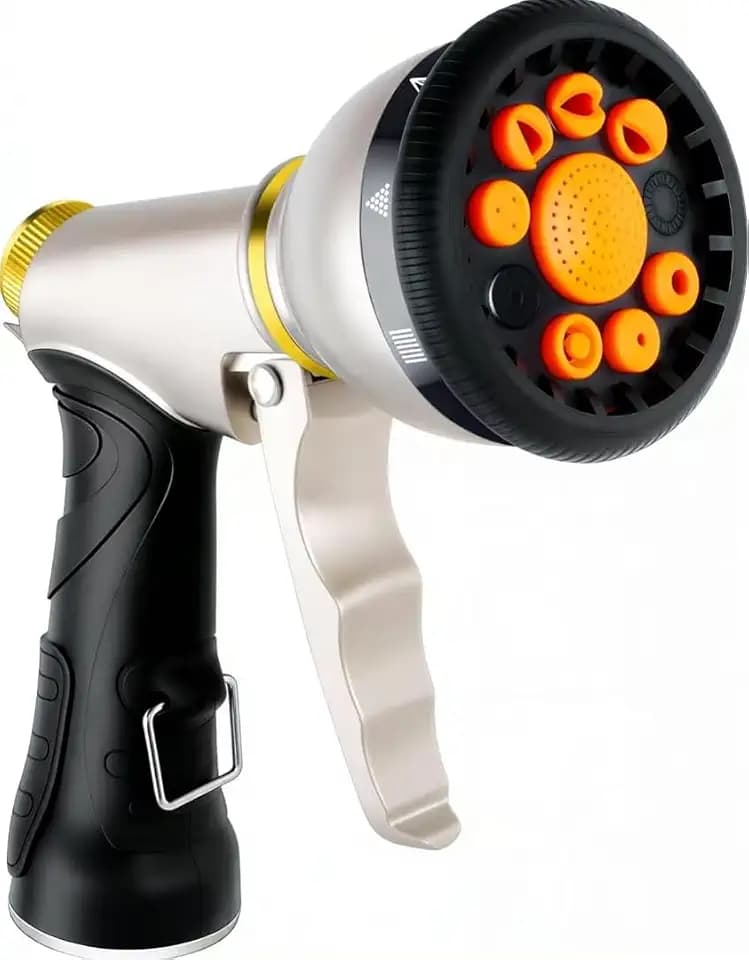 Garden Hose Nozzles,9 Spray Patterns Heavy Duty Metal Hose Sprayer Nozzle (Orange)