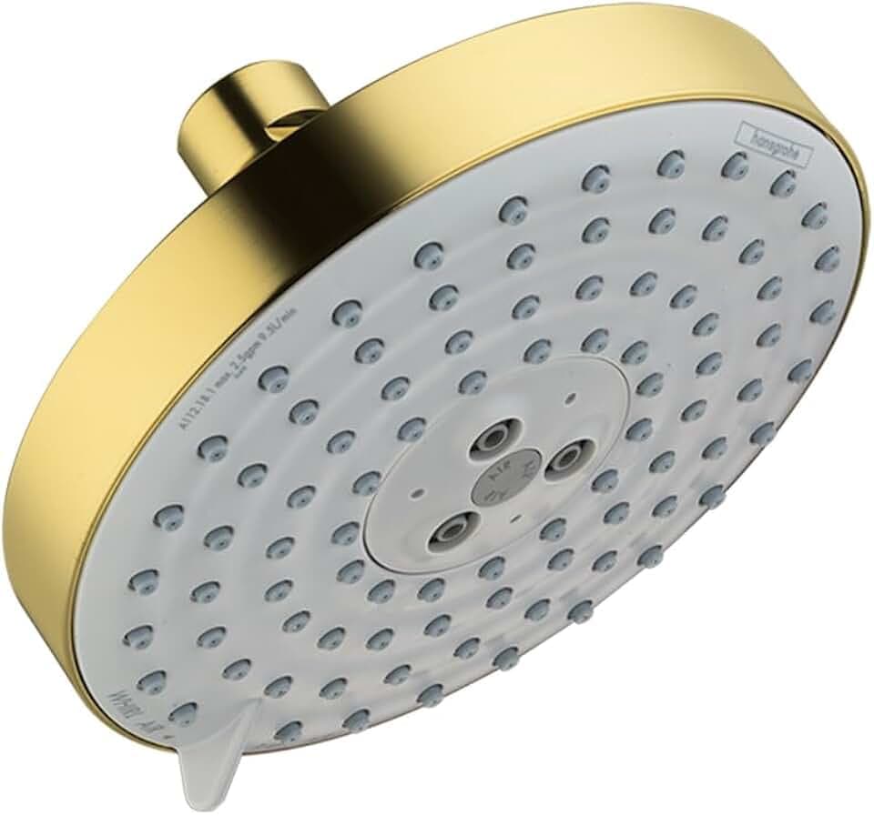 hansgrohe Raindance S 5-inch Modern Showerhead 3-Spray BalanceAir, Whirl, RainAir with Airpower with QuickClean in Brushed Gold Optic, 27495251