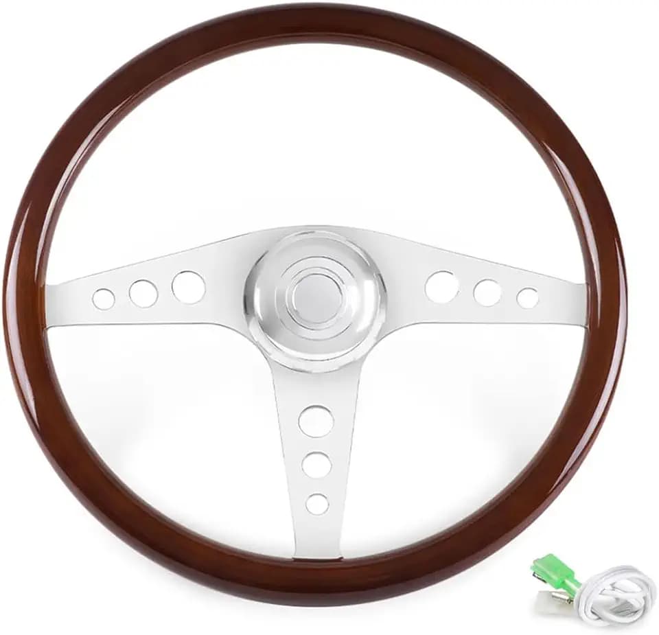 RASTP 18" Classic Wood Truck Steering Wheel, Steel Spoke (Style C)
