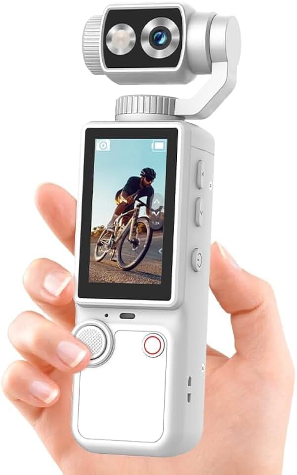Q8 Tragbare Vlog-Kamera mit 180° schwenkbarem Objektiv, 1080p Digitalkamera für Fotografie & Video, 2,0" IPS-Bildschirm, Autofokus, 2000mAh Akku, Stativ & Umhängeband Weiß