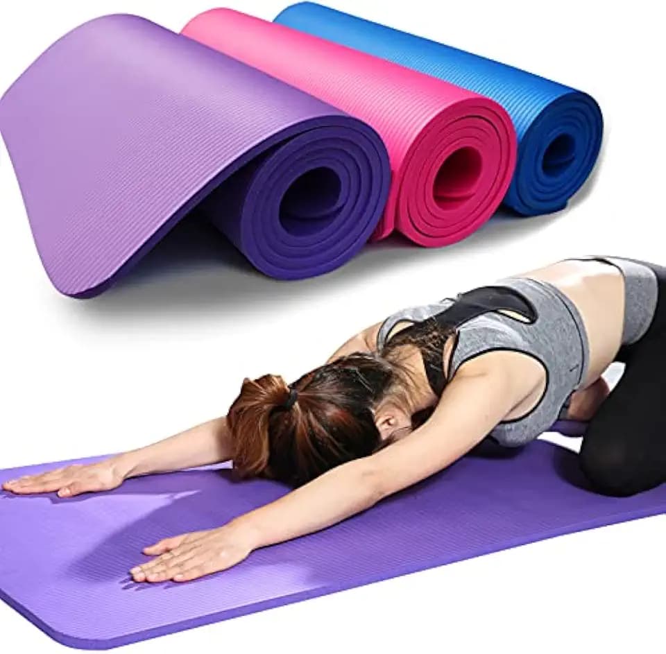 Extra Thick Yoga Mat, 10mm NBR Exercise Mat with Carry Strap, Non-Slip for Home & Gym Workouts, 72x24 inches