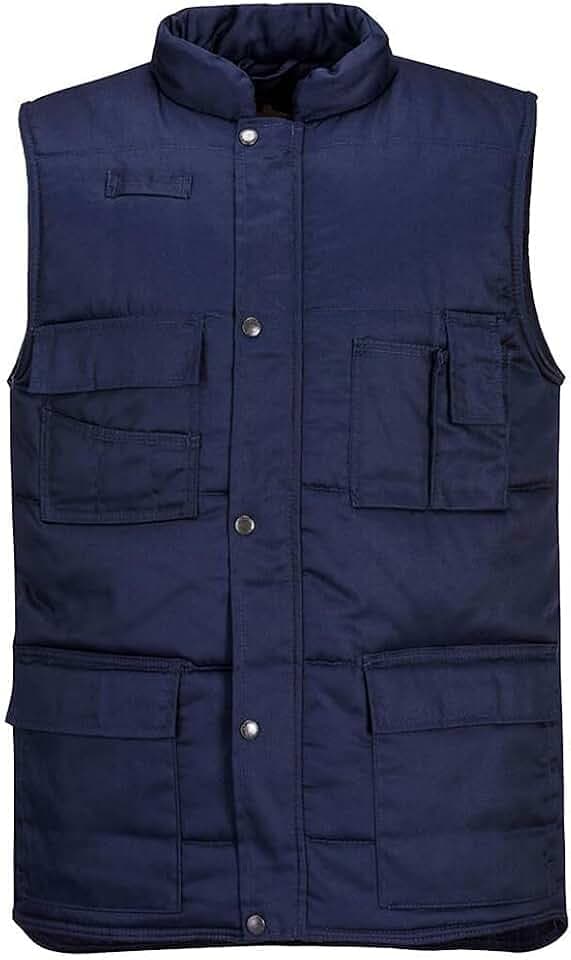 Portwest S414 Shetland Weste Polyester-Baumwolle 8 Taschen Winter Ärmellos | Marine, 5XL, Handytasche und Innentasche, Stehkragen, Reißverschluss, Normalgröße, Druckknopfleiste, Wattiert