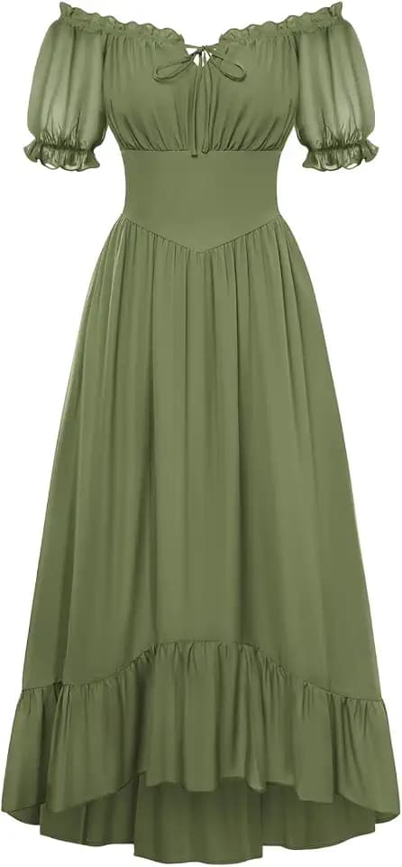 SCARLET DARKNESS Damen Renaissance A-Linie Kleid Schulterfrei Langarm Gesmokte Taille Gestreifte Lange Maxikleider mit Taschen