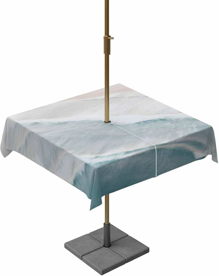 Outdoor Tablecloth with Umbrella Hole Ocean Seaside Gradient Blue Wave Waterproof Table Cloth Zippered Tablecloths 54"x54" Square Table Cover for Patio Garden Tables,Beach Natural Scene