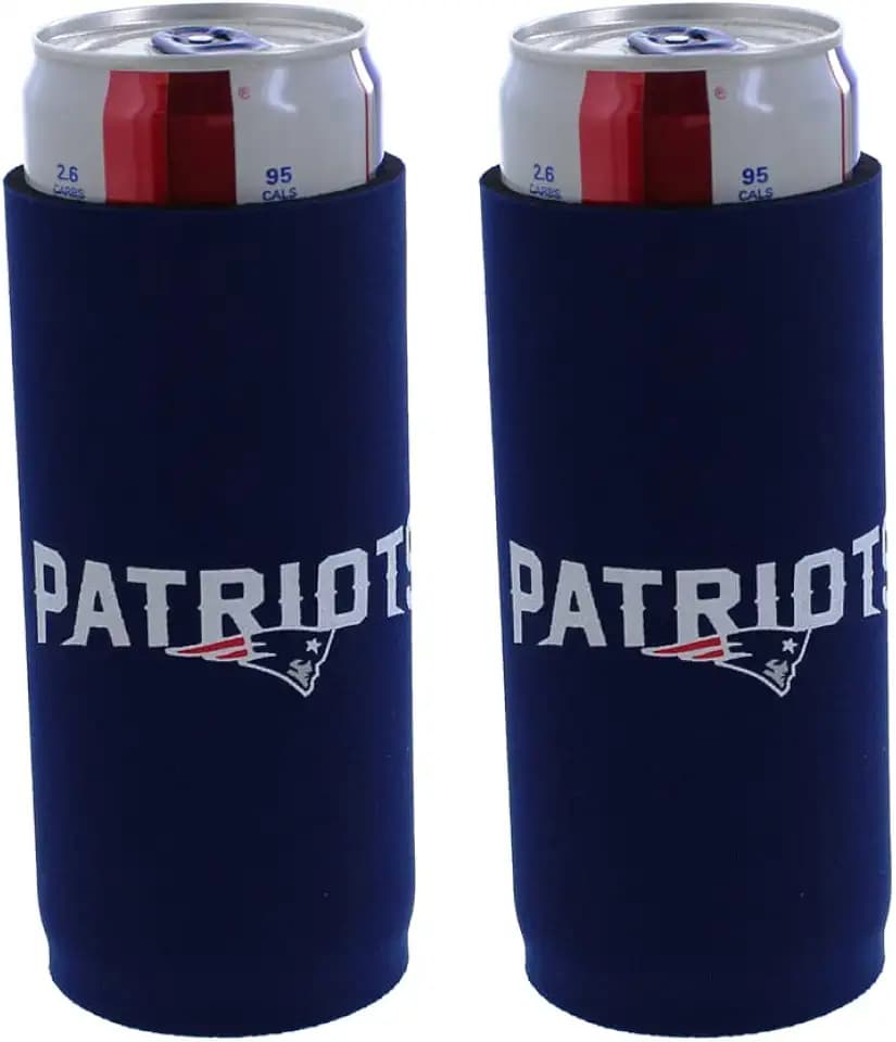 Football 12oz 2-Pack Slim Skinny Can Holder Insulator Beverage Huggie Cooler Coozies (New England (Patriots))