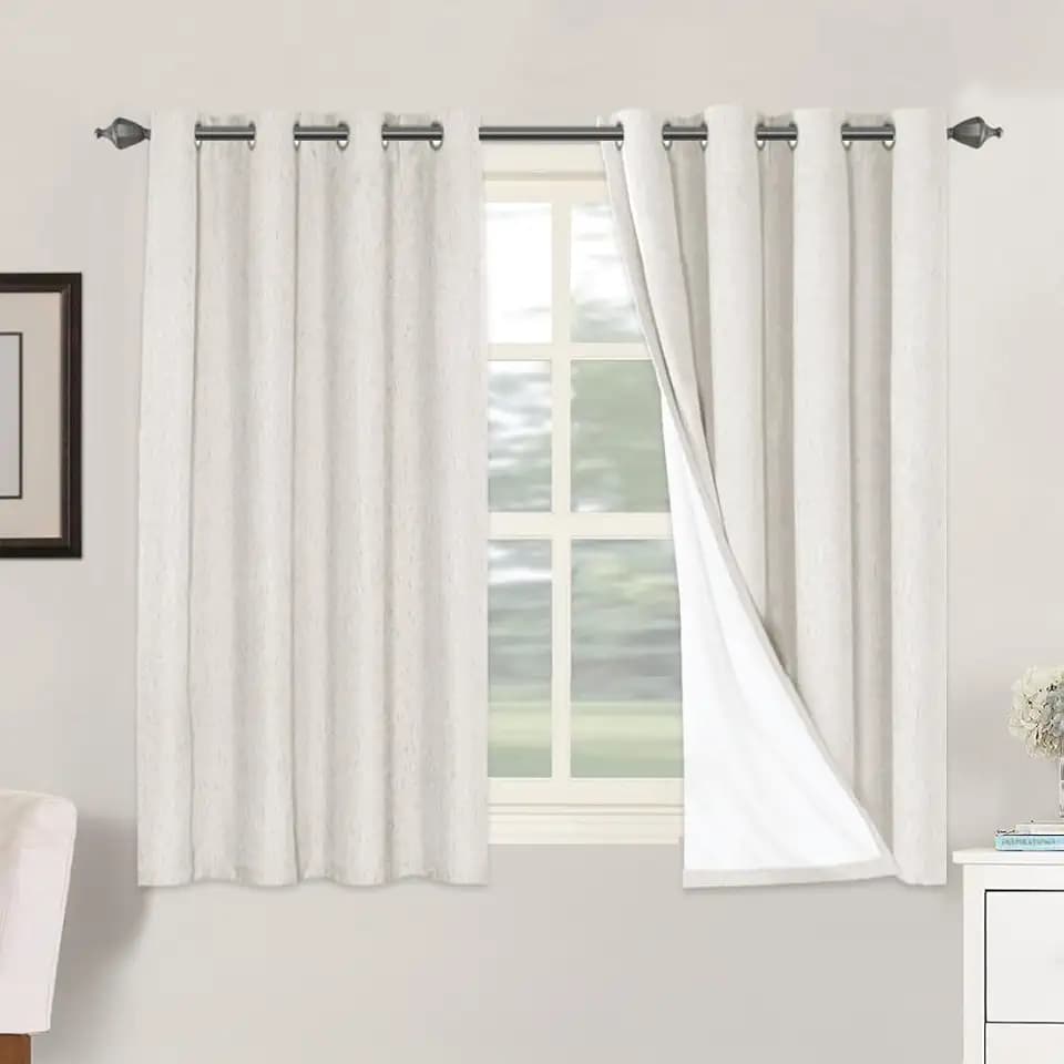 H.VERSAILTEX 100% Blackout Linen Curtains 54" L 2 Panels Ivory