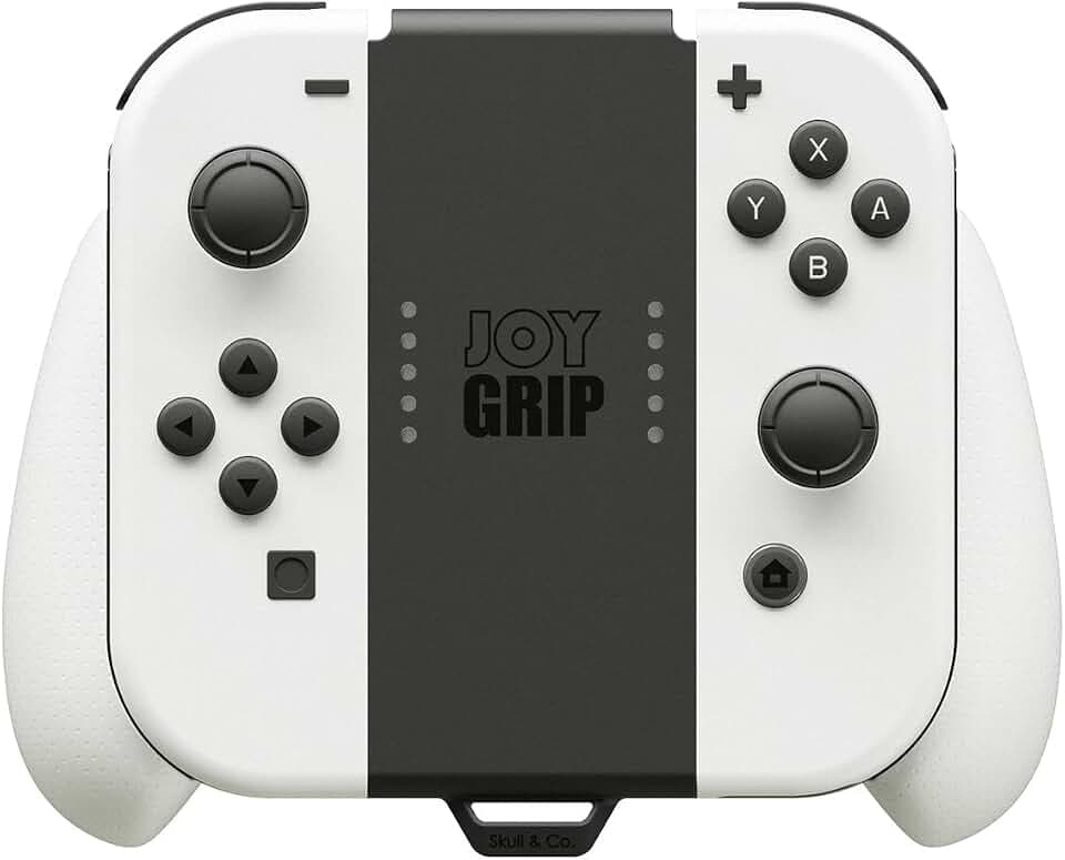 SAVAGE RAVEN Skull & Co. JoyGrip for Nintendo Switch and Switch OLED Joy-Con Controller: Charging Handheld Joystick Remote Control Holder with Interchangeable Grips - OLED White