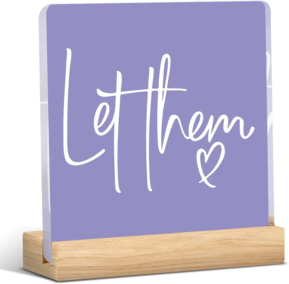 Purple Let Them Office Room Decor, Purple Let Them Sign Acrylic Decorations for Desk, Inspirational Encourage Office Gifts for Coworker Boss 4 x 4 inches