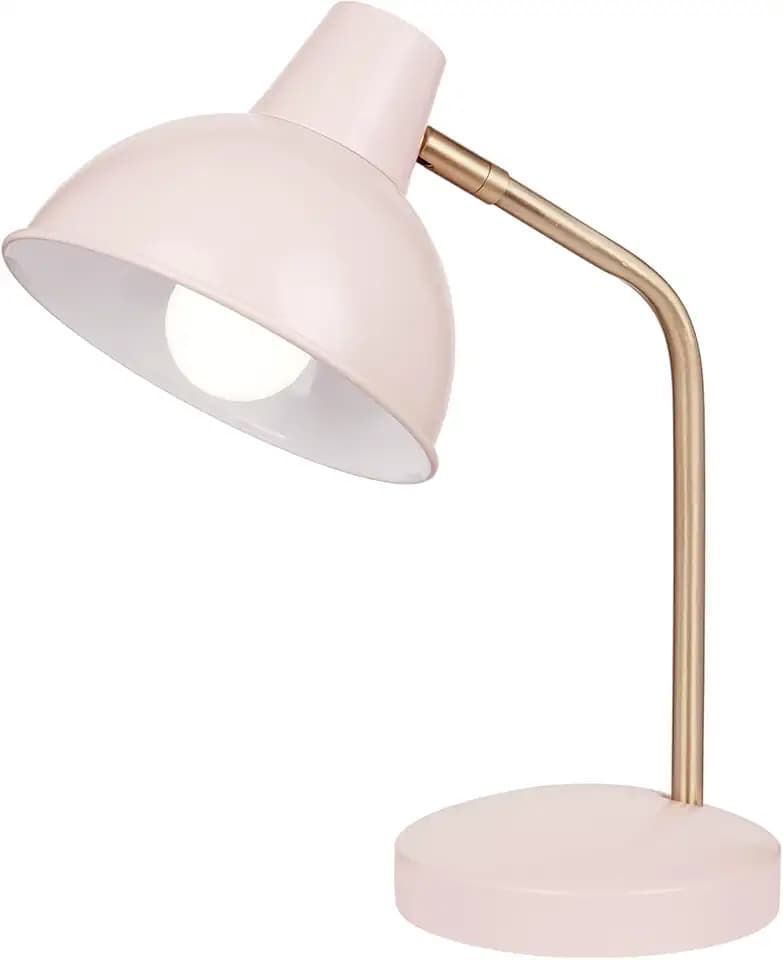 Globe Electric 67339 16 Inch Pink Desk Lamp with Gold Arm, in-Line On/Off Switch, Reading Light, Ideal for Bedroom, Dorm and Office
