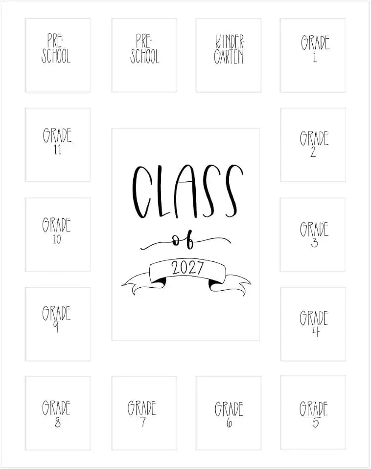Rustic Red Door Co. White Class of 2027 School Years Picture Mat (11' x 14') - 15 Photo Collage Frame Mat for School Pictures - No Frame Included