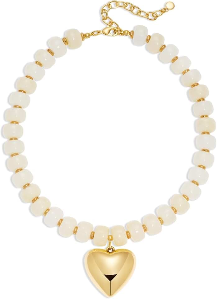 WOWORAMA Chunky Heart Necklaces for Women Colorful Resin Beaded Choker Necklace Gold Puffy Heart Statement Necklace Trendy Acrylic Choker Jewelry