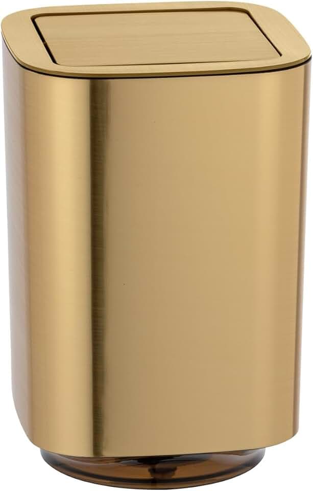 WENKO Schwingdeckeleimer Mod. Auron Gold, 5,5 Liter Kosmetikeimer für das Badezimmer, aus Kunststoff, Deckel abnehmbar
