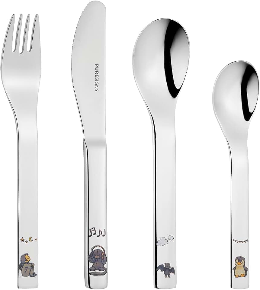 ANOUK Kinderbesteck-Set, 4-teilig – Edelstahl Kinderlöffel, Kindergabel, Kindermesser, Kinderkaffeelöffel – Inspiriert von den beliebten Anouk Kinderbüchern – Ideal als Geschenk