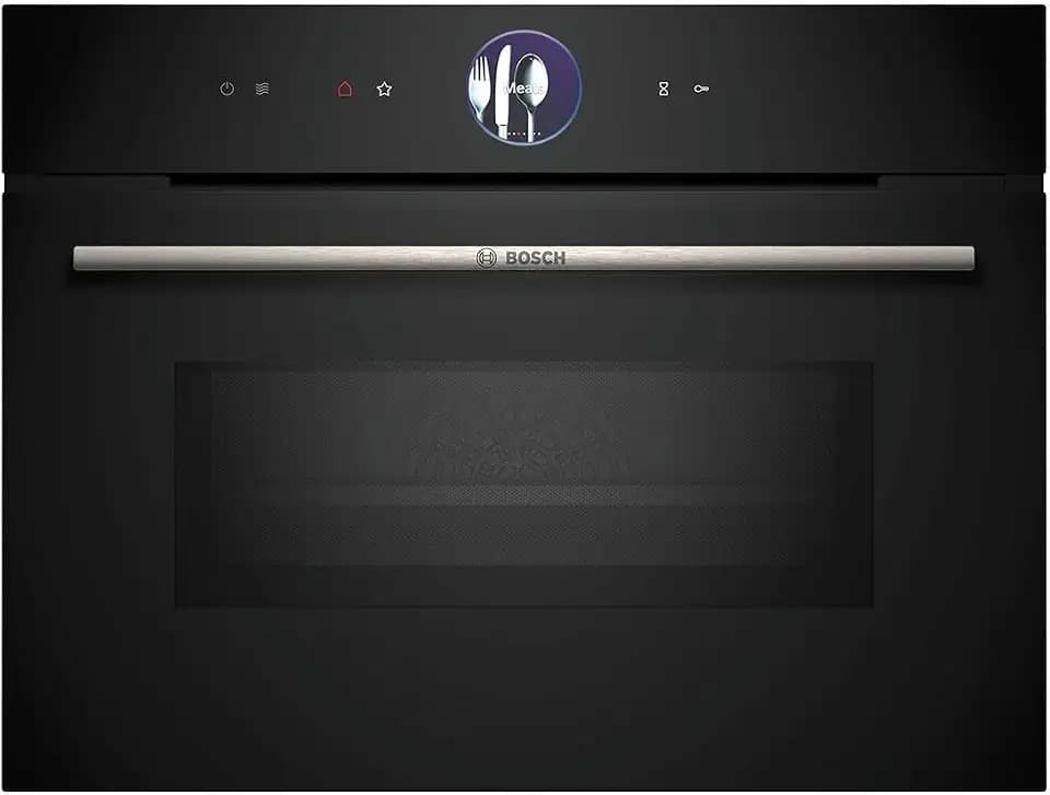 Bosch CMG7241B1, Serie 8 smarter Einbau-Kompaktbackofen mit Mikrowellenfunktion, 45 x 60 cm, Schwarz, Made in Germany, Air Fry, Digitaler Bedienring, Touchdisplay, Automatikprogramme Reinigungshilfe