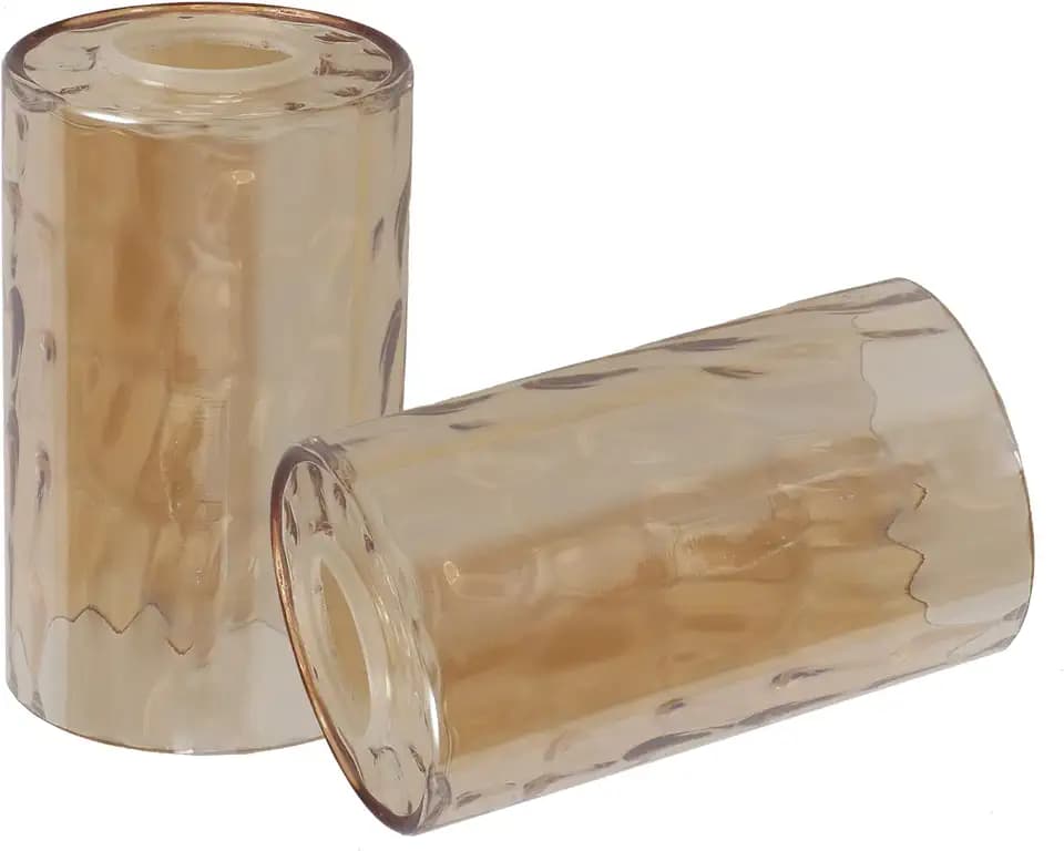 2 Pack Hammered Glass Lamp Shade, Amber Colored Cylinder Light Fixture Shade Replacement, Water Ripple Globe for Chandelier, Wall Sconce, Pendant Light, 1 5/8 inch Fitter