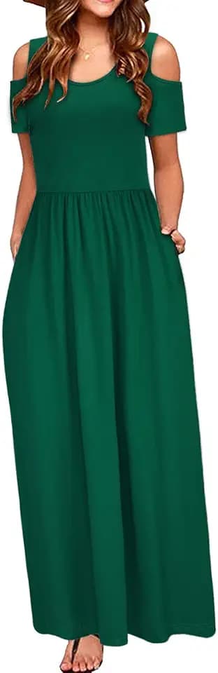 STYLEWORD Sommerkleid Damen Lang Kurzarm Maxikleid Blumen Kleider mit Taschen