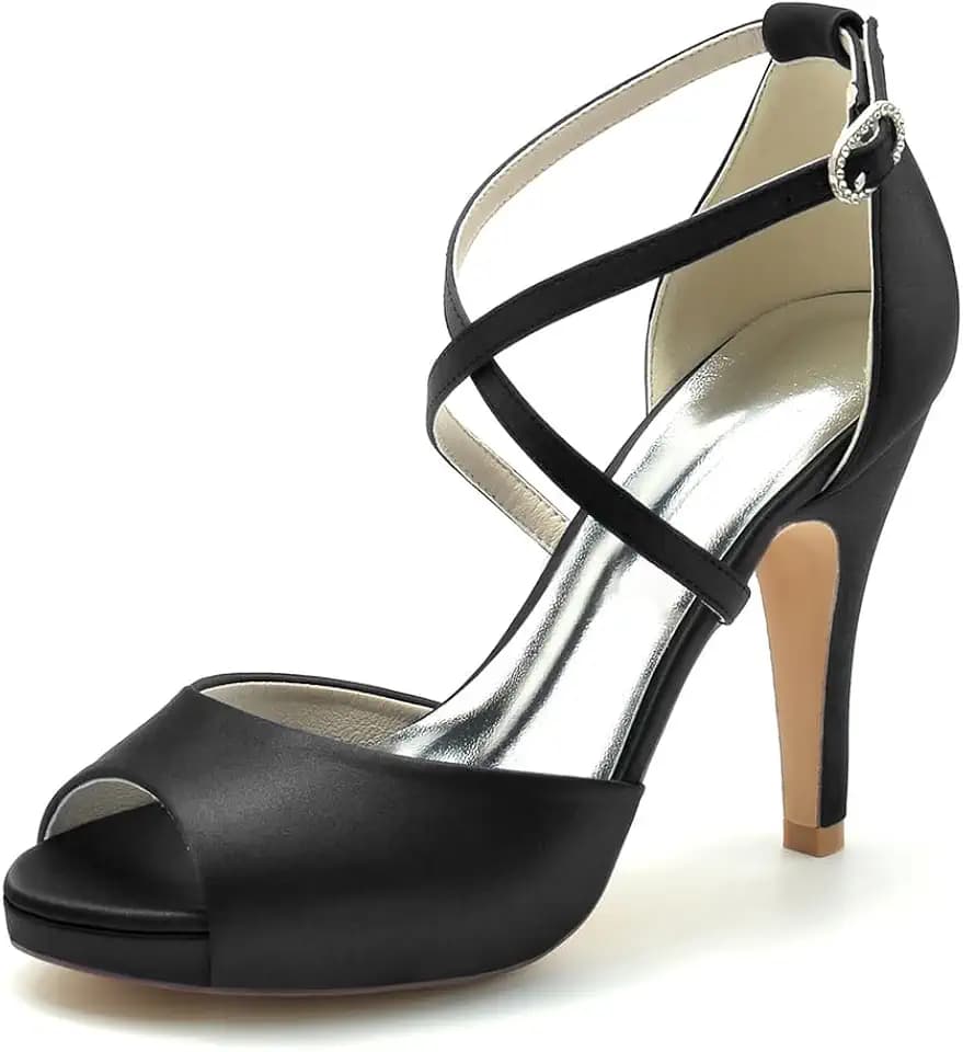 10cm Fish Mouth Bridal Wedding Shoes Satin Peep Toe Adjustable Ankle Strap Platform Sandals Stiletto Elegant Pumps High Heel