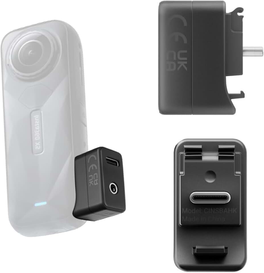 Mikrofon-Adapter für Insta 360 X5 Externer Audio-Mikrofonadapter Typ-C und 3,5-mm-Audio-Ports, unterstützt Ladegerät