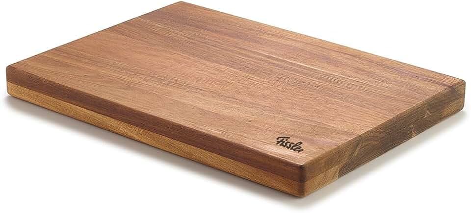 Fissler Schneidbrett Akazie 35 x 25 cm – Holzschneidebrett mit karbonisierter Oberfläche, antibakteriell, rutschfest mit Silikonfüßen, klingenschonend, Küchenbrett Holz