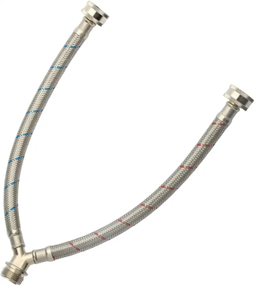PLUMBERMASTER Washing Machine Hose Splitter Y-Mixer Hose Connector Hose, 3/4 Inch Brass Fittings, Y Split Hot and Cold Hose for Water Stainless Steel Washing Machine Y Mixer