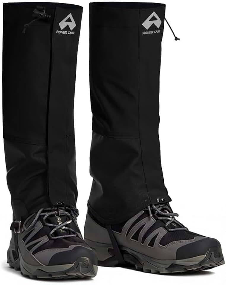 Pioneer Camp Gamaschen Wandern Wasserdicht Lange Atmungsaktive Outdoor Gaiters mit Stiefelhaken und Unterfußgurt für Wandern Fahrrad & Schnee