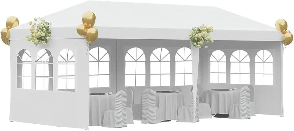 10x20 Outdoor Gazebo Wedding Party Tent Canopy Tent with 4 Removable Sidewalls,White