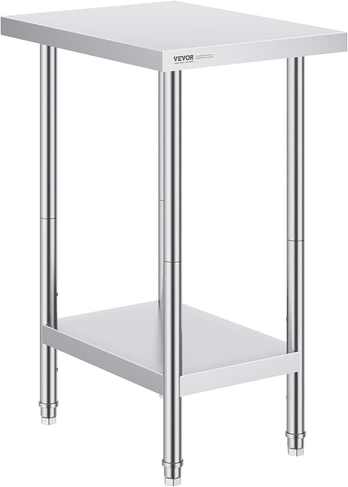 VEVOR Edelstahl Arbeitstisch Küche, Edelstahltisch mit 4 Universalrädern Rollen, Küchetisch für küchenvorbereitungsarbeit, 61 x 46 x 86 cm