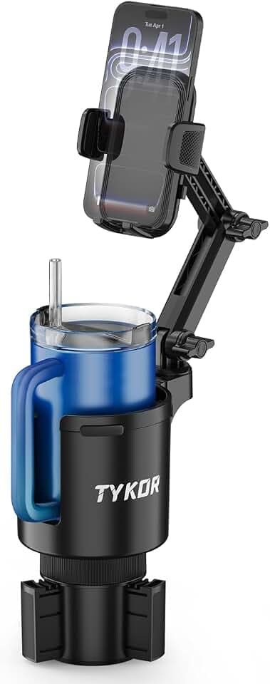 TYKOR Cup Holder Phone Holder for Your Car, 2 in 1 Cup Holder Phone Mount