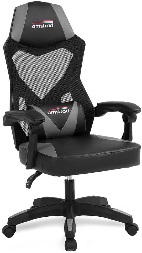 Gaming-Stuhl mit Netzgewebe, Schwarz-Weiß, Neigbare Rückenlehne 135°, Lendenkissen, Sitzbreite 46 cm