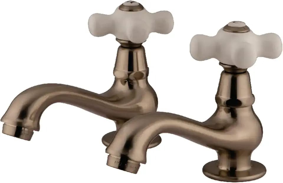 Kingston Brass KS1108PX Heritage Classic Basin Faucet Porcelain Cross Handle, Brushed Nickel, 4.38 x 2.5 x 1.88
