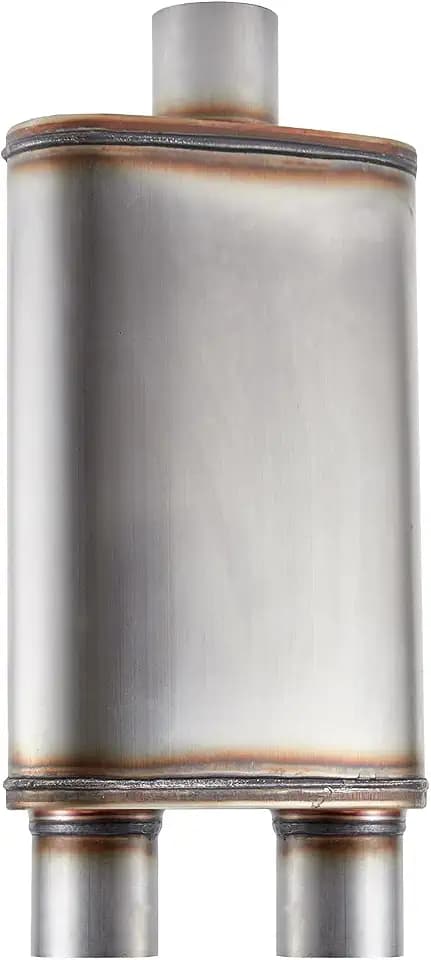 Universal 409 Stainless Performance Exhaust Muffler, single in dual out muffle (2.5 in inlet 2.5 in dual outlet)
