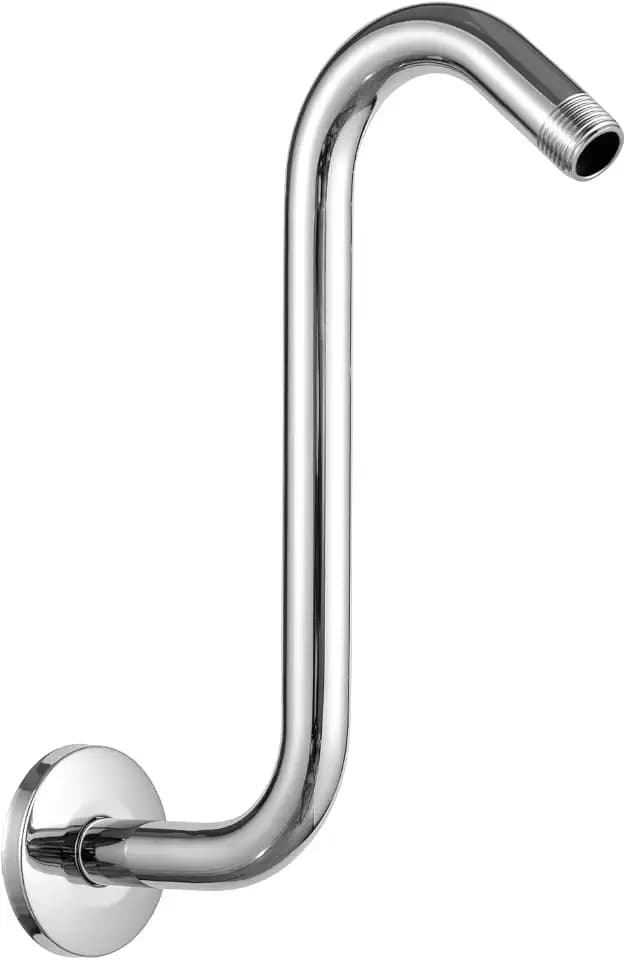 OFFO Shower Head Extension Arm 10 in, S Shaped Shower Arm with Flange High Rise Goose Neck Shower Arm Extension Chrome Finish