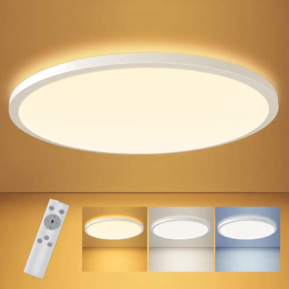 LEDYA Flach LED Deckenleuchte mit Fernbedienung, 18W 1600LM Rund Deckenlampe 2700K-6500K Dimmar, Ultra Dünn Deckenbeleuchtung für Wohnzimmer, Badezimmer, Küche, Balkon, Bad, Flur, Ø295×25mm