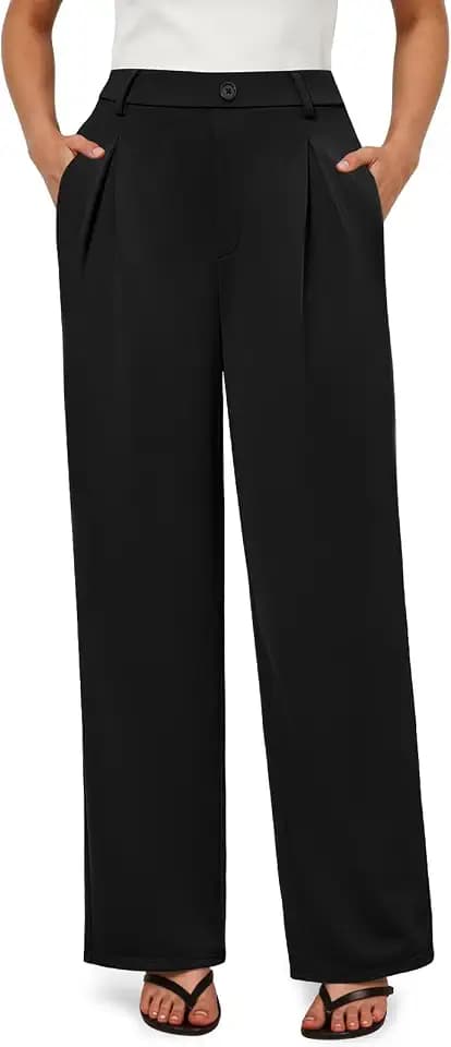 COPYLEAF Work Dress Pants Women Wide Leg Pull On Stretchy Slacks 2 Pockets