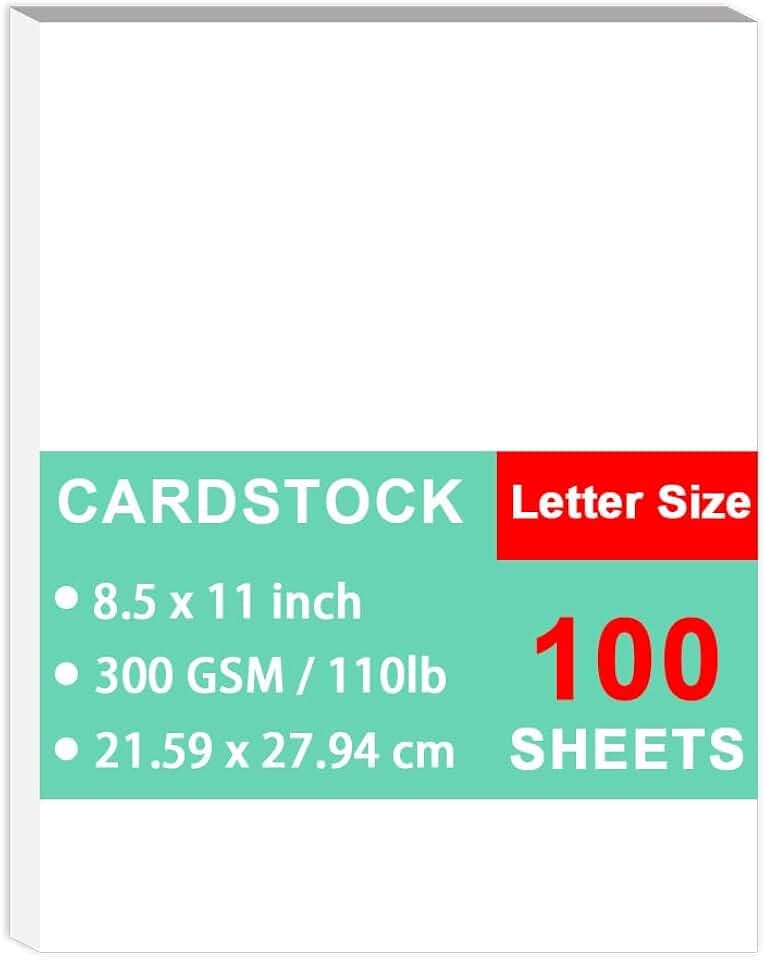 Cardstock Paper - Plain Heavy Bright White Stock, Cover Stock Paper, 110lb(300 gsm) Cover Thick Cardstock Paper, 8.5" x 11", 100 Sheets, Inkjet/Laser Printer Compatible