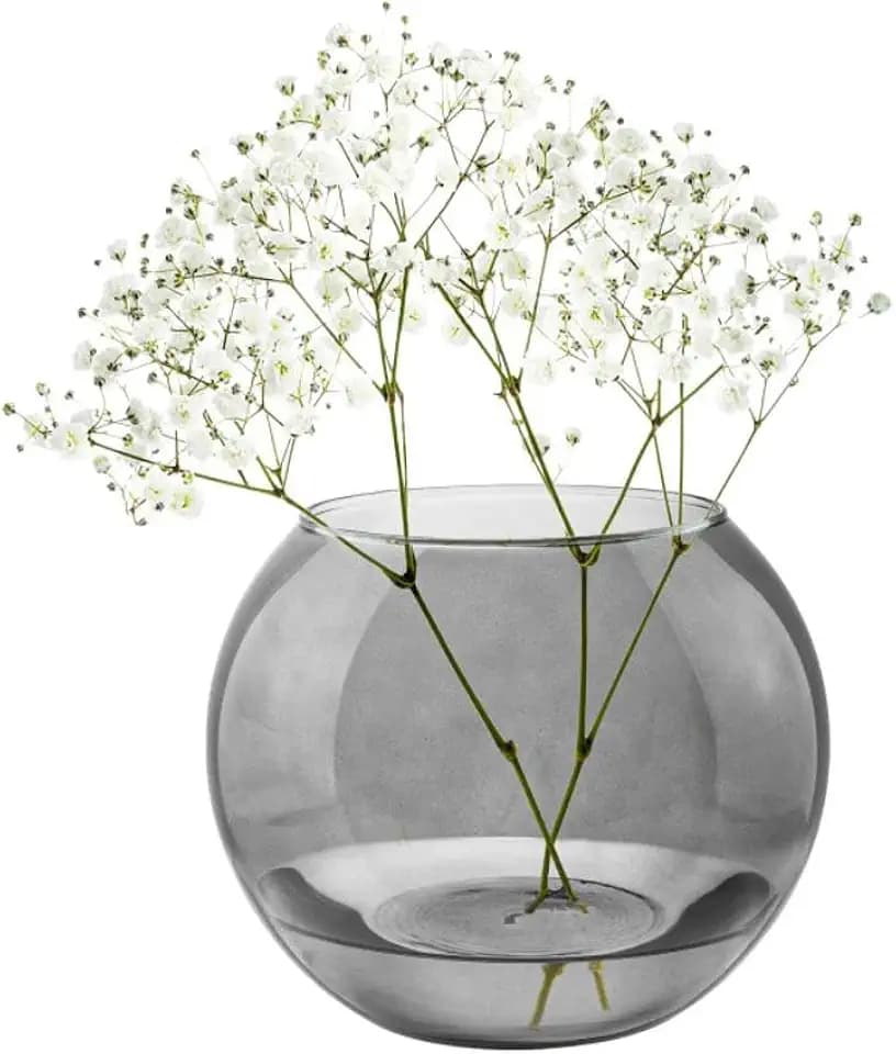 Trend For Home Kugelvase Glas Ø 19cm H: 15,5cm Pflanzenterrarium Grauglas, Tischvase für Hochzeit Wohnzimmer Tulpen Rose, Deko Grau Blumenvase Hydrokulturvase, Olivia
