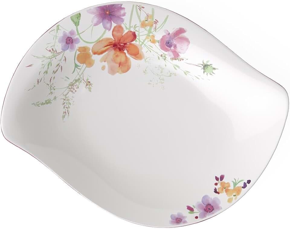 Villeroy & Boch - Mariefleur Basic Serve und Salad flache Schale, Schale für Beilagen und Salate, 34 cm, Premium Porzellan, weiß/bunt