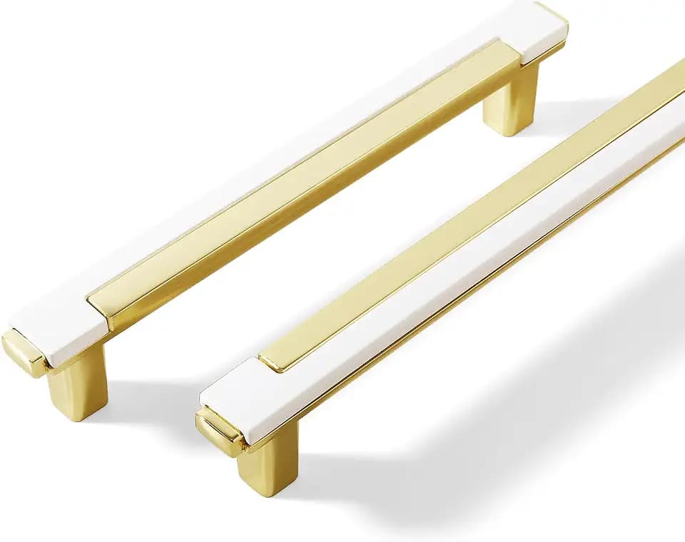 10 Pack White Gold Cabinet Pulls & Handles, 5 Inch Hole Center
